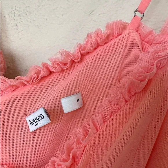 House of Cb Gabbi Peach Ruffle Front Gown Mesh High-Low Cocktail Dress NWOT M - Picture 9 of 11